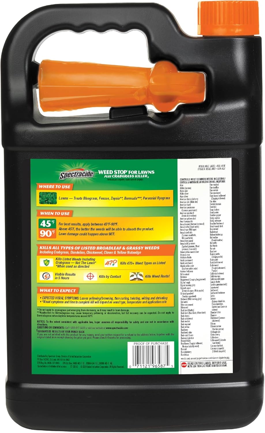 Spectracide Weed Stop For Lawns Plus Crabgrass Killer, 1 Gallon, Ready-To-Use Formula Kills More Than 470 Types Of Weeds As Listed Including Dandelion, Chickweed, Clover, Crabgrass And Yellow Nutsedge